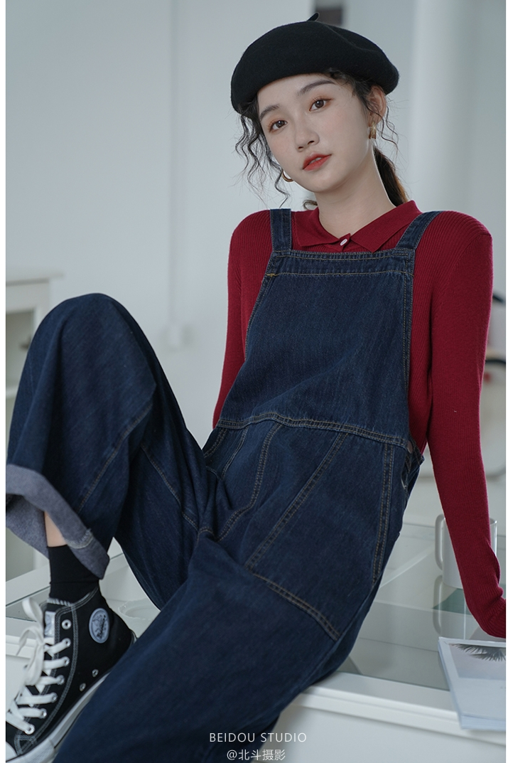 春秋牛仔裤2022年新款高腰裤女高腰韩版显瘦宽松背带裤子